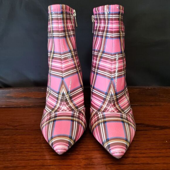 Jessica Simpson High Heel Ankle Boots Pink Plaid Size 6 - Picture 3 of 11